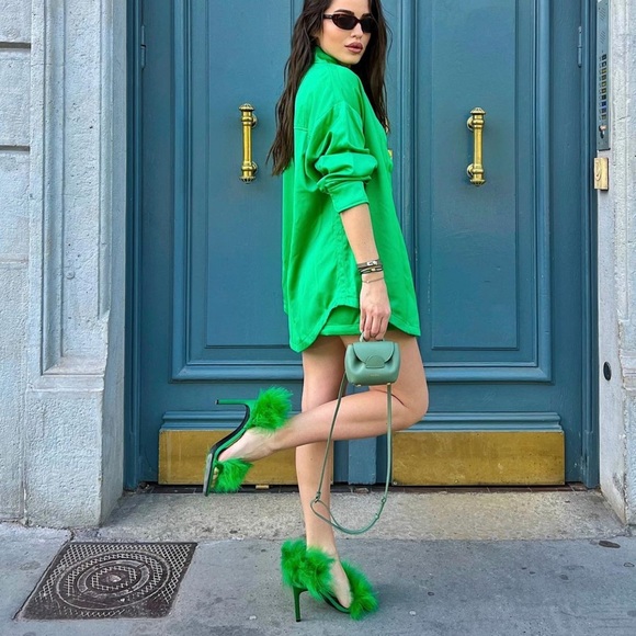 ZARA  Satin Shorts Green - Picture 5 of 10